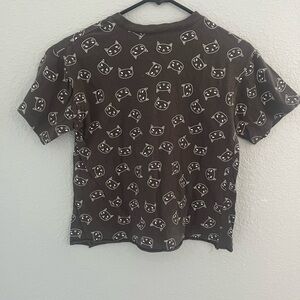 Awake slightly cropped Cat Print T-Shirt